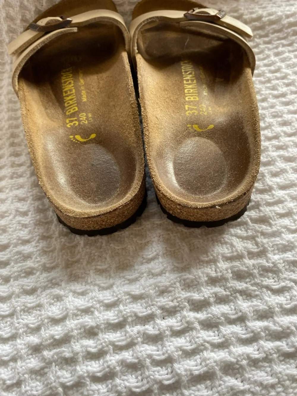 Birkenstock Beige Single-Strap Leather Sandals with Buckle